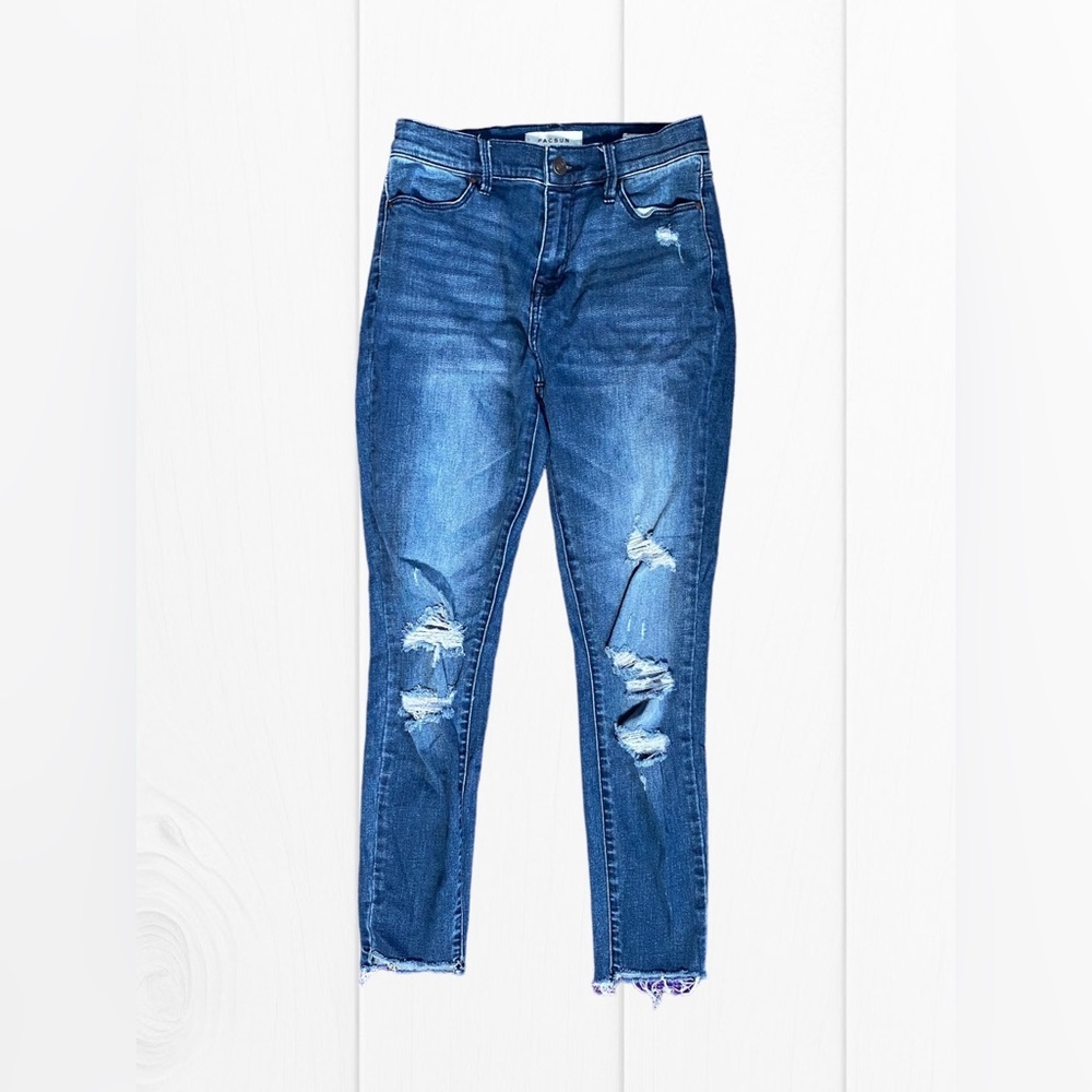 PACSUN Women’s Ankle High Rise Denim Distressed Jeggings Dark Wash Size 25